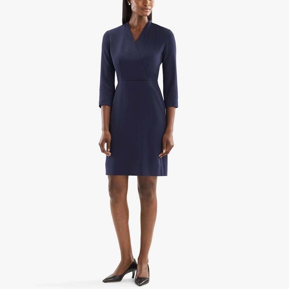 MM LAFLUER Niko 2.0 Size 10 Deep Indigo Dress Corpcore Career Tailored Faux Wrap